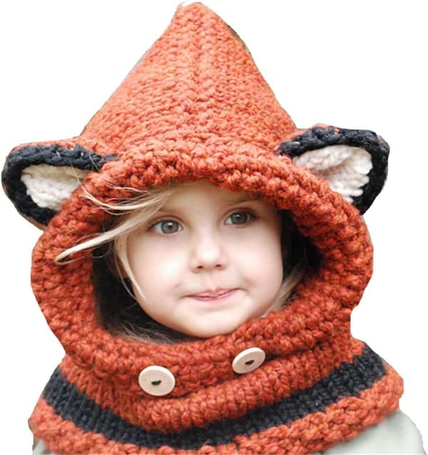 Unisex Barn Vinter Halsduk Räv Stickad Ull Mössa Set