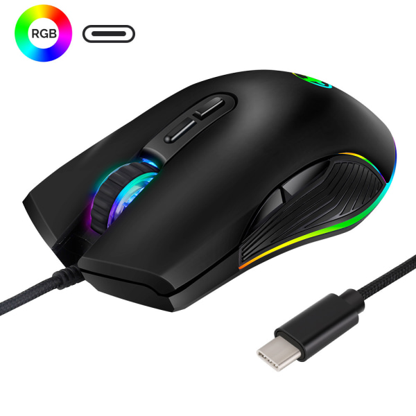 Kablet USB optisk mus RGB lysende fargerik spillmus