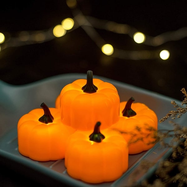 12-pakning LED-gresskarlys, batteridrevne Halloween-gresskar,