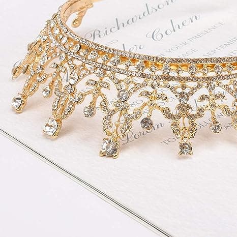 Gull Tiara og Krone for Kvinner Bursdag Hodebånd for Jenter Kryst