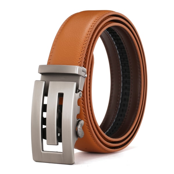 Men's casual business belt with automatic buckle - Brown&Yellow