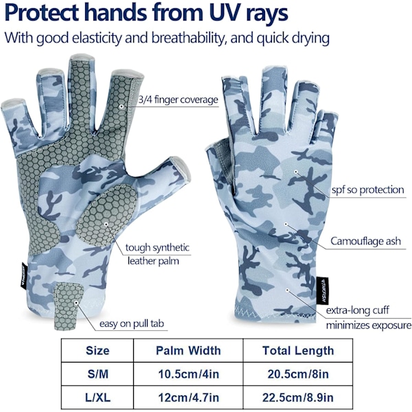 1 par fiskehandsker L/XL, grå, skridsikre camouflage jagthandsker