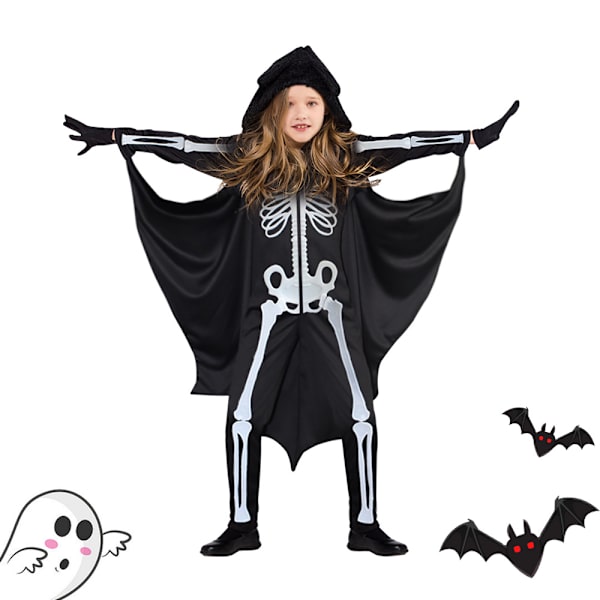 Halloween Barnkläder Fladdermuskappa Cape Häxa Dödskalle Cosplay