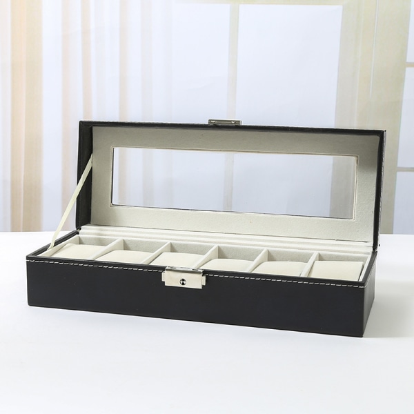 6-plasser klokkeboks, 1 stk 11 x 30 x 8 cm Klokkeboks, glasslokk