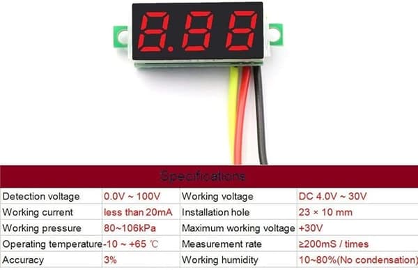 4 stk. Mini Voltmeter, Digital DC Voltmeter 0,28 tommer, 0-100V DC P