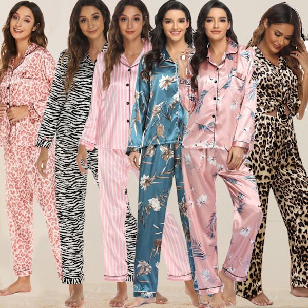 Hemkläder Kostym Långärmad Satinkofta Pyjamas (M)