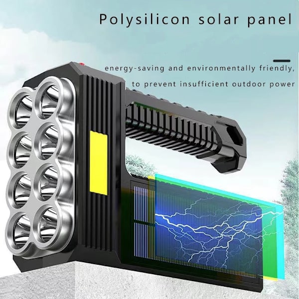 Aurinkokennolla ladattava USB-taskulamppu, erittäin kirkas, putoamisenkestävä LED-taskulamppu