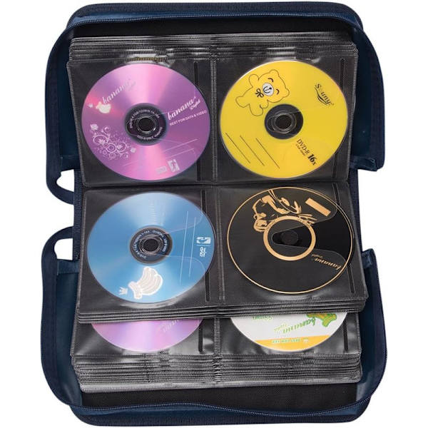 CD/DVD-fodralhållare, 128 kapacitet CD VCD mediaplånbok, förvaring, hållare, häfte, arrangör - blå