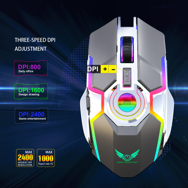 Genopladelig trådløs mus RGB-belysning 2.4G mus ergonomisk De