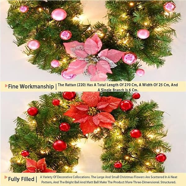 Juleguirlande - 8,8ft julekrans kunstig blomst vin