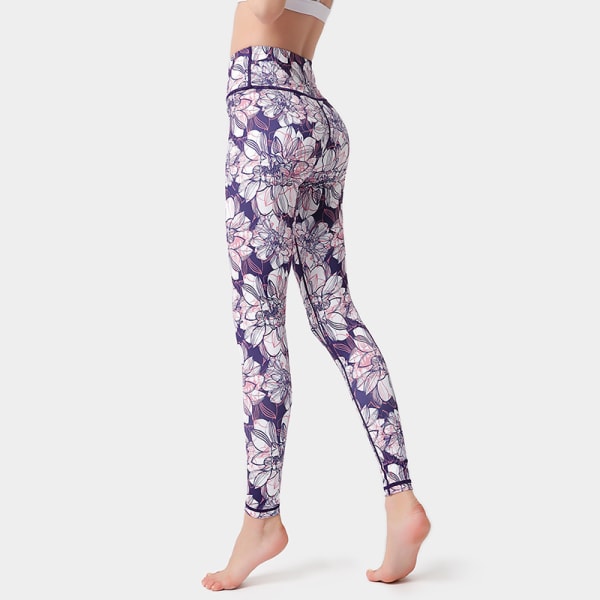 Damer Høy Midje Skinny Trykt Sports Fitness Yoga Bukser-HK282 S