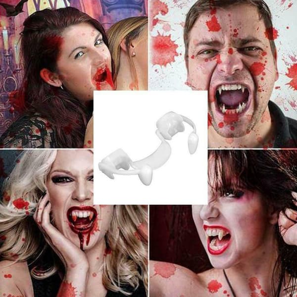 2 st Halloween vampyr infällbara huggtänder zombie tiger tänder dent