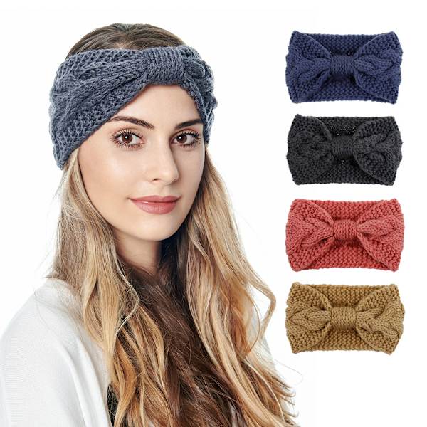 4 st virkade öronmuffar pannband mjuk stickad turbin elastiskt pannband
