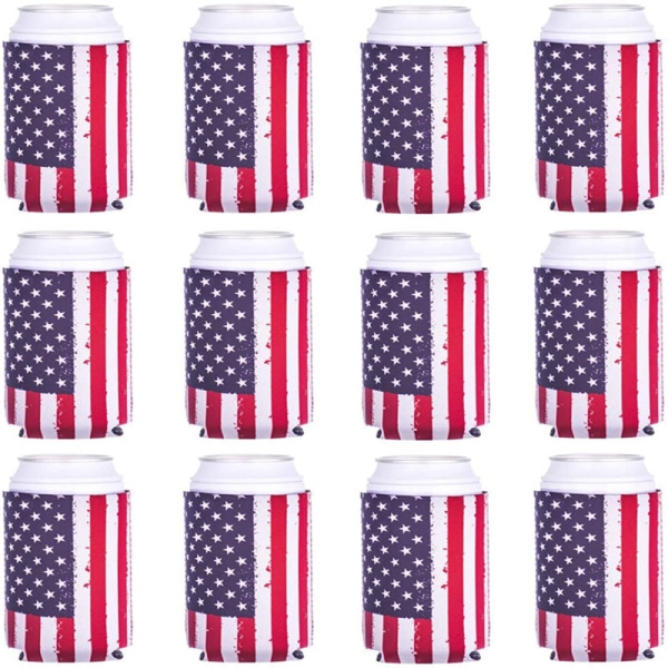 Can Koozie 12 Pack Neoprene Can and Bottle Sleeves American Flag