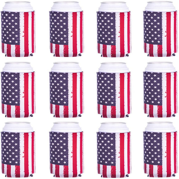 Can Koozie 12-pakkaus neopreenistä valmistetut tölkki- ja pullonsuojat Amerikan lippu