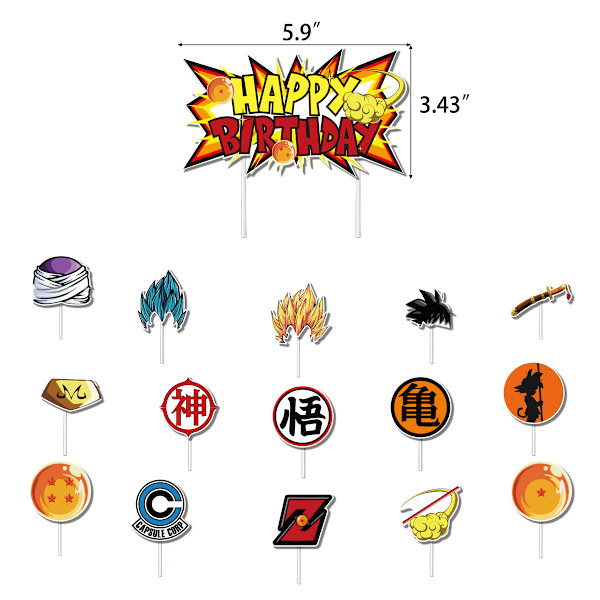 Sju drakbollar Goku temafest dekoration barns födelsedag dragflagga tårtinsats ballongset