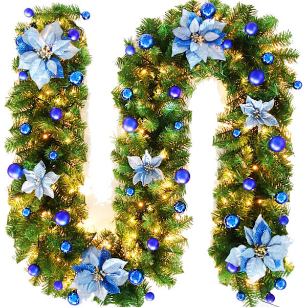 8,8 fot julgran av konstgjord rotting med blommor och vinrankor för inomhus- och utomhusbruk