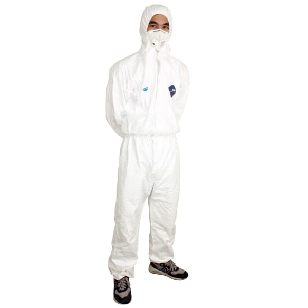 White 1pc chemical resistant hooded coverall, 1422a | Robust and