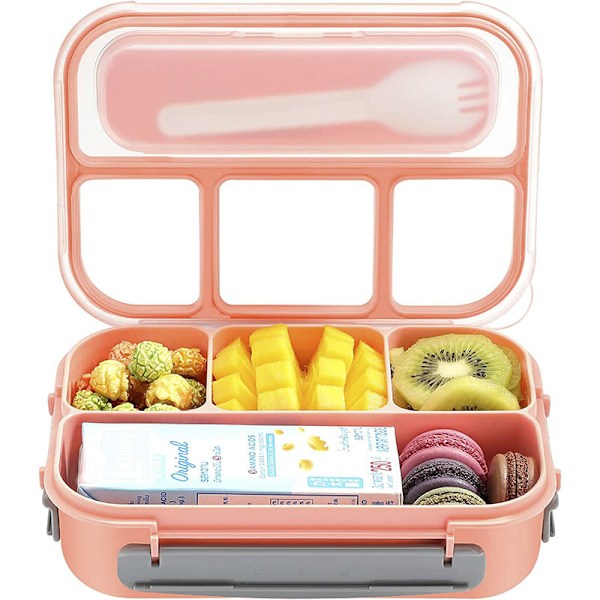 4-fackig Bento-inspirerad lunchlåda för barn - Perfekta portionsstorlekar för åldrarna 3 till 7 - BPA-fri, diskmaskinsäker, livsmedelssäkra material (Rosa)