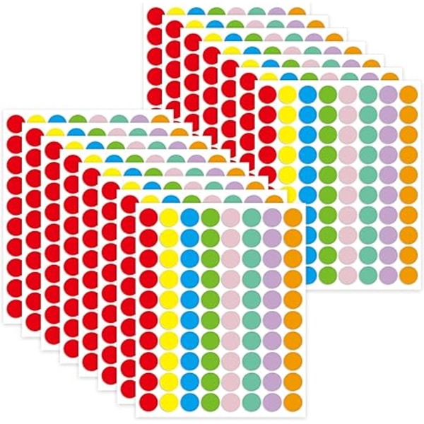 Färgkodande prickklistermärken, 8 ljusa färger Circle Dot Label Stic