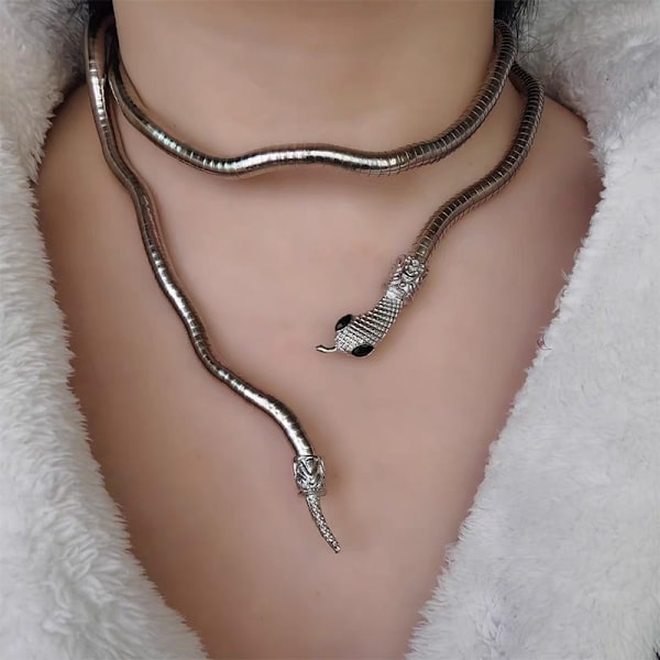 Spiral Snake Halsband Spice Girl Design Mörk Svart Halsband (Sil