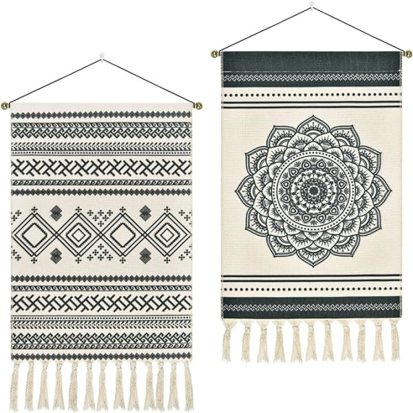2 stycken Macrame vävda gobelänger Bohemian Mandala gobelänger Geom