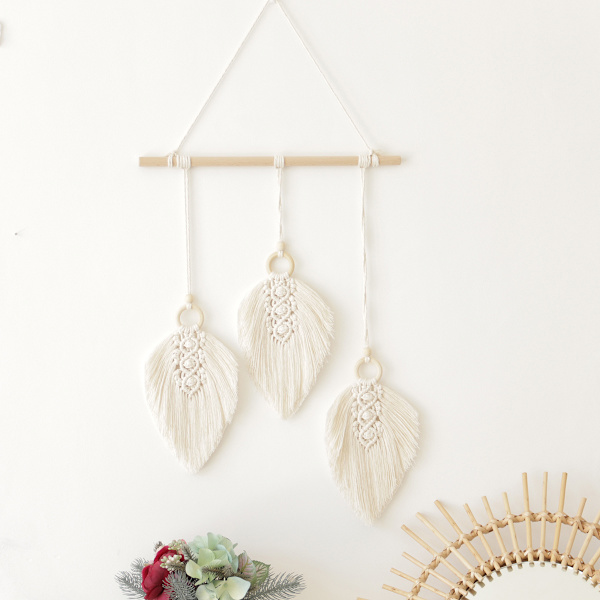 Macrame vävd väggdekoration - vävda blad tofsar dekor för sovrum