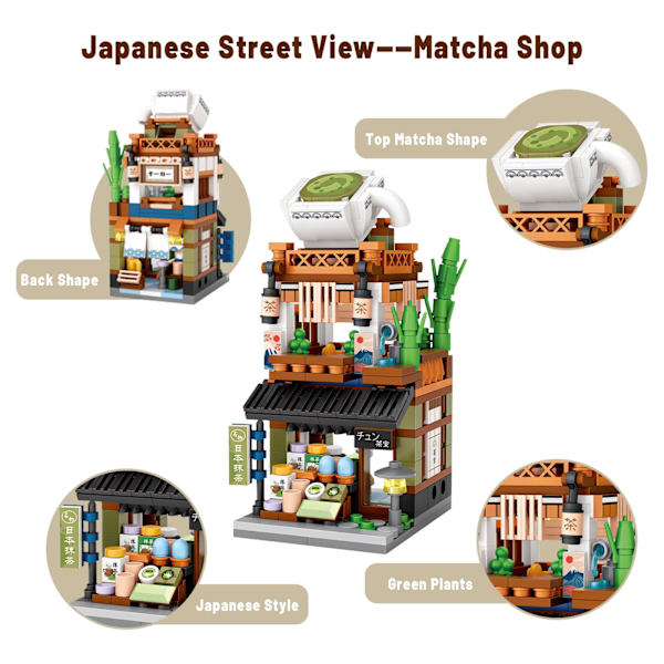 Japanske Gadebutikker Mursten, Mini DIY Byggeklodser Model Konstruktionslegetøj (Matcha Shop)