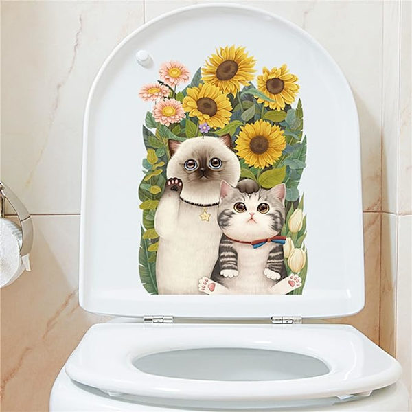 Auringonkukka ja kissa Super Cute Kylpyhuone WC-istuimen kansi tarrat Sti