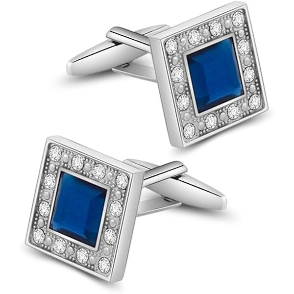 Marinblå Swarovski Crystal Square Manschettknappar för Män Klassisk Swa