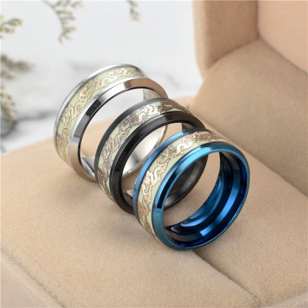 Dragon Glow in the Dark Rustfritt Stål Comfort Fit Band Ring-3p