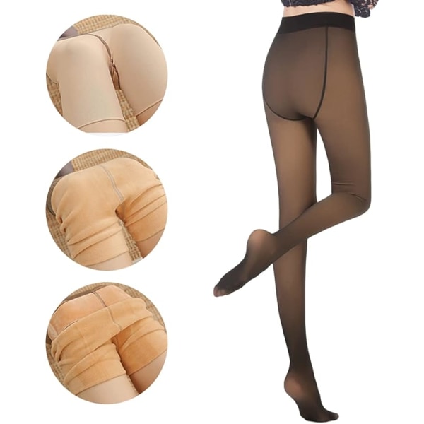 Kvinders varme, gennemsigtige fleece-tights, vintertermiske falske tights