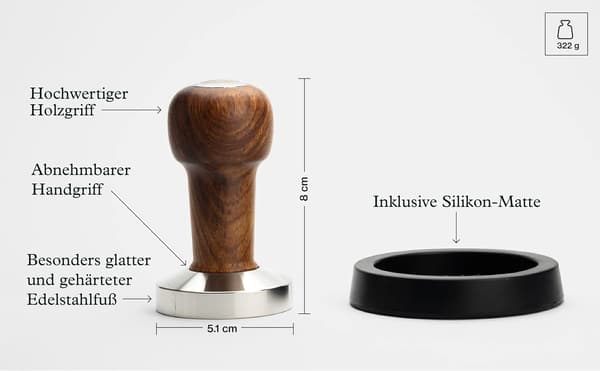 Tamper sæt 51 mm - Rustfrit stål kaffetamper og ægte træ h