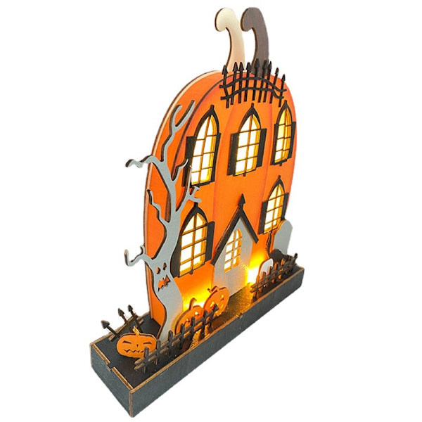 Halloween-bordpynt, 9\"x8\" opplyst gresskarhusdekor,