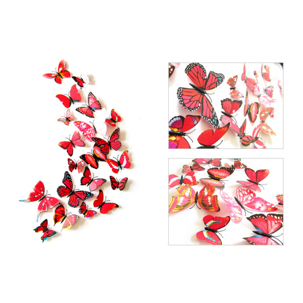 24PCS 3D Butterfly Wall Sticke Avtagbara Kylskåpsmagneter Sticke