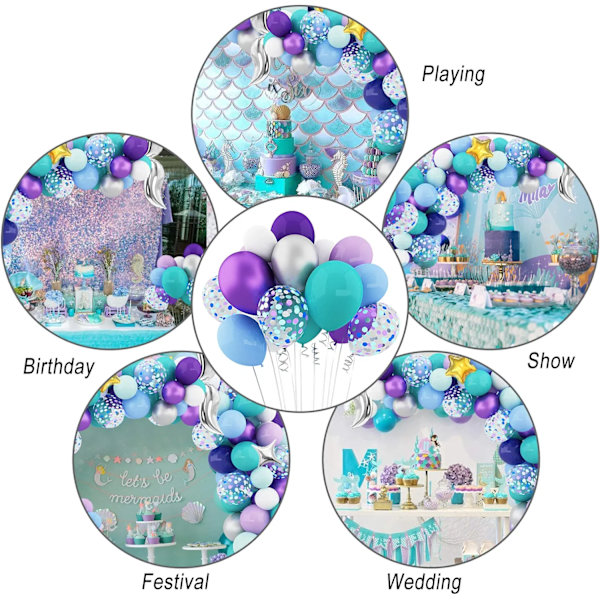 Sjöjungfru Ballong Garland Kit Sjöjungfru Fest Dekorationer, 12''10''5