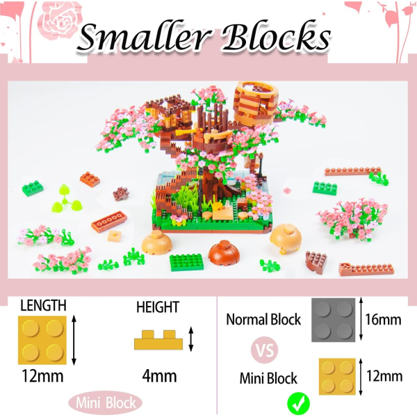 Mini Bonsai Cherry Blossom Tree Byggklossar Set, Sakura Bota
