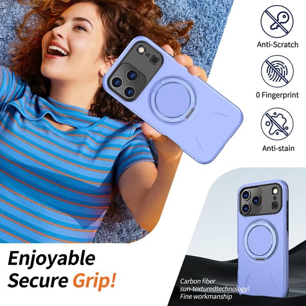 Lämplig för iPhone 16 PRO MAX magnetiskt telefonfodral, stötsäkert telefonfodral, med 360° roterande metallringstativ (stöder MagSafe) Purple