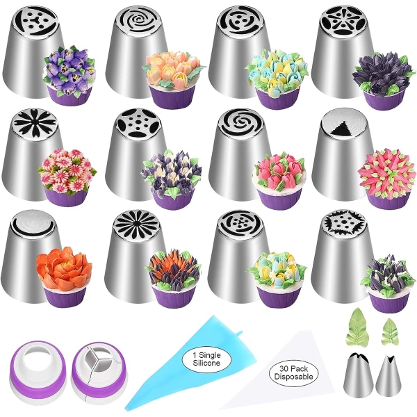 47 dele russisk tylle sæt, 12 blomster frosting spidser, frosting T