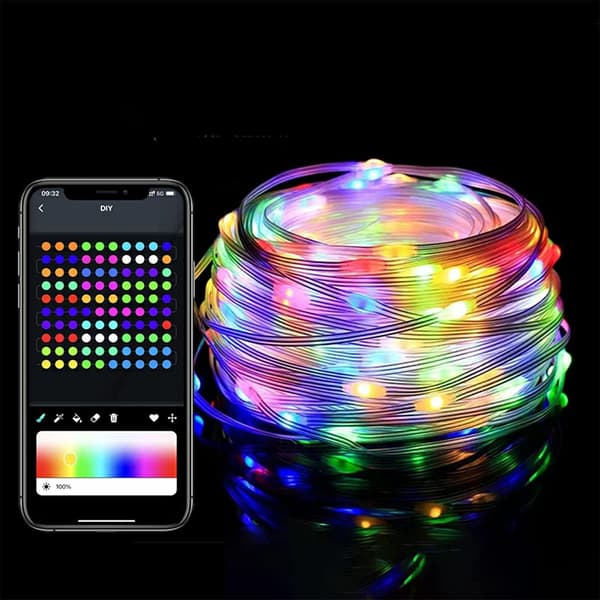 RGB Fe-lys, 100 LED Fe-lys, Synkroniser med Musik, USB Pow
