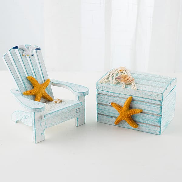 2 stk. Middelhavsinspireret strandstol ornament mini trækasse Fu