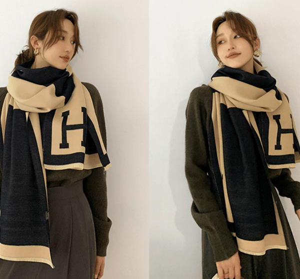 Cashmere-halstørklæder, farveblokerende varme halstørklæder til kvinder, medium