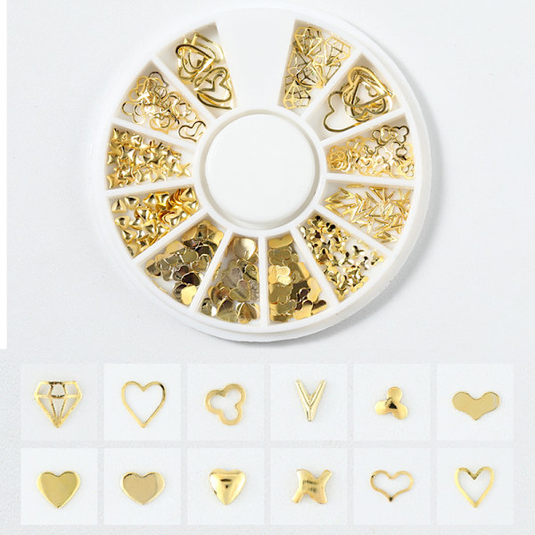 3 lådor guld silver nagel nitar metall blandade former blomma stjärnor C