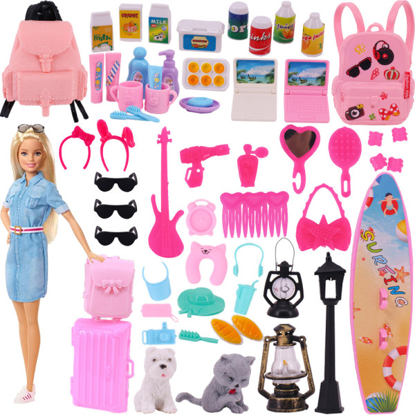 55 Barbie Dukke Tilbehør Sko Koffert Ryggsekk Dukkehus Pels