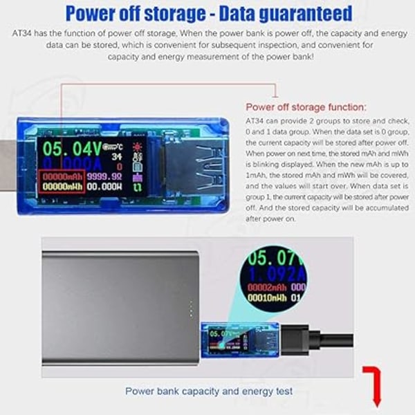 USB 3.0 Farve LCD Voltmeter Ammeter Spændingsmåler Strømmultim