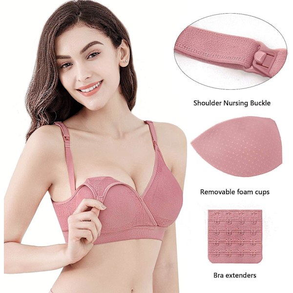 Gravide kvinders frontåbne knap amme-bh - Pink XL
