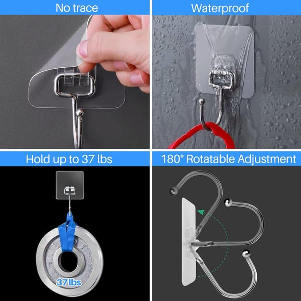 10-pack stora universallimmade krokar, väggmonterade krokar för
