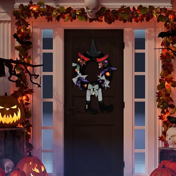 Halloween Kranse til Hoveddøren, Heks Halloween Girlande med W