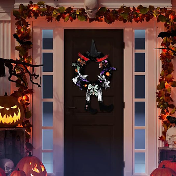 Halloween-kranssi etuovelle, noitakranssi Halloweeniin W:llä