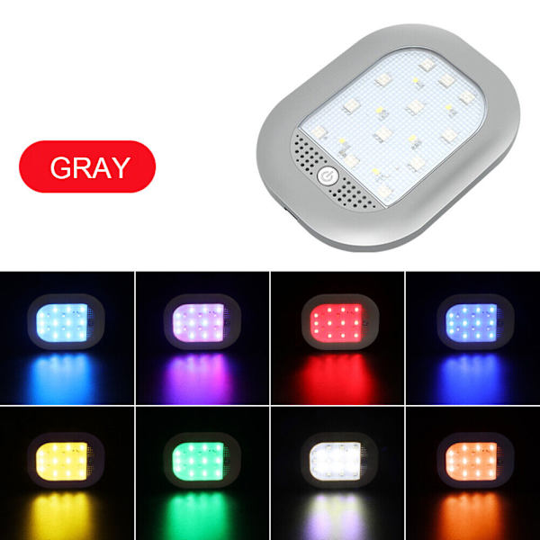 1 kpl Harmaa USB-ladattava LED-auton lukuvalo Sisäkatto N
